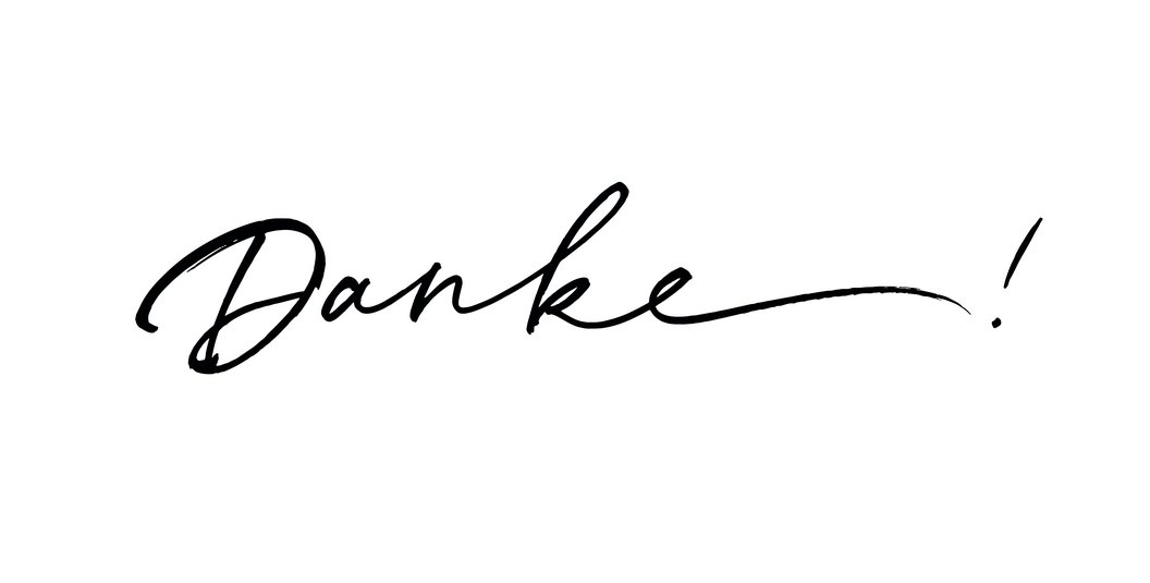 Handgeschriebener Schriftzug 'Danke!' in schwarzer Kalligrafie