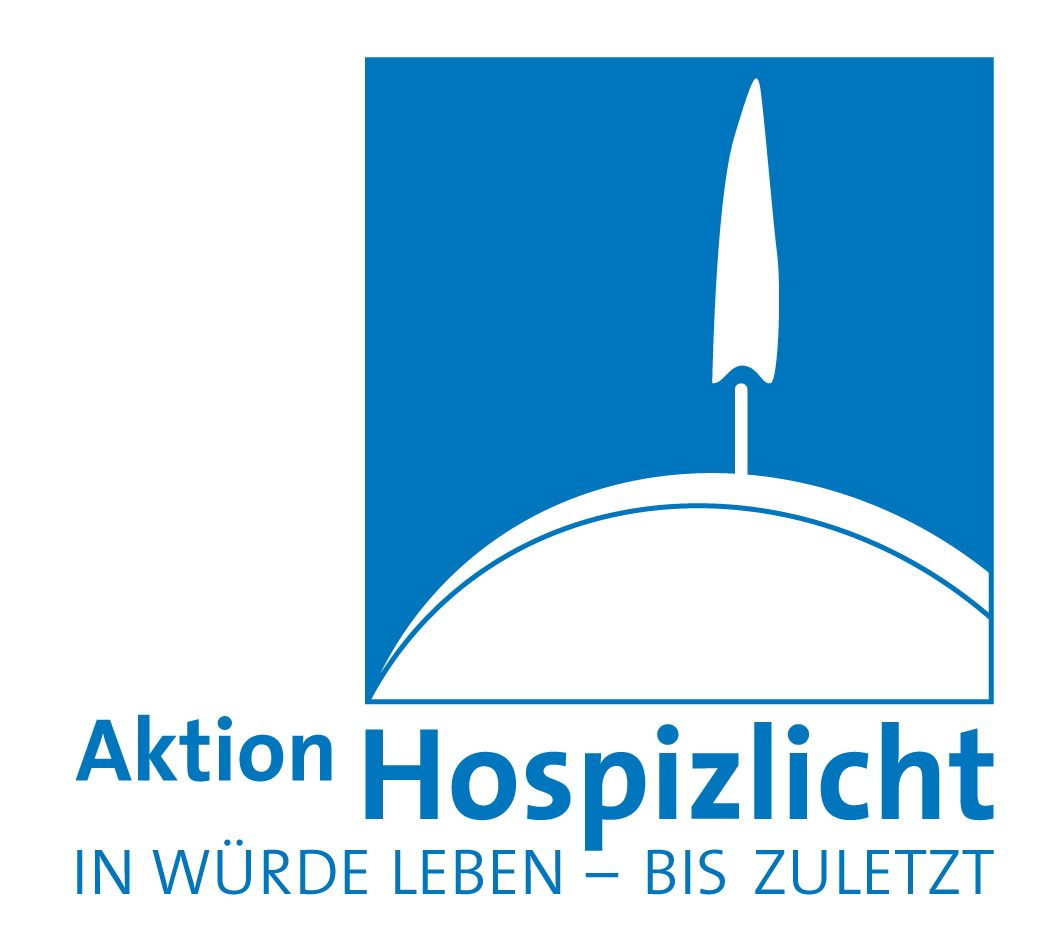 Logo der Aktion Hospizlicht mit stilisierter Kerze und dem Text 'In Würde leben – bis zuletzt'